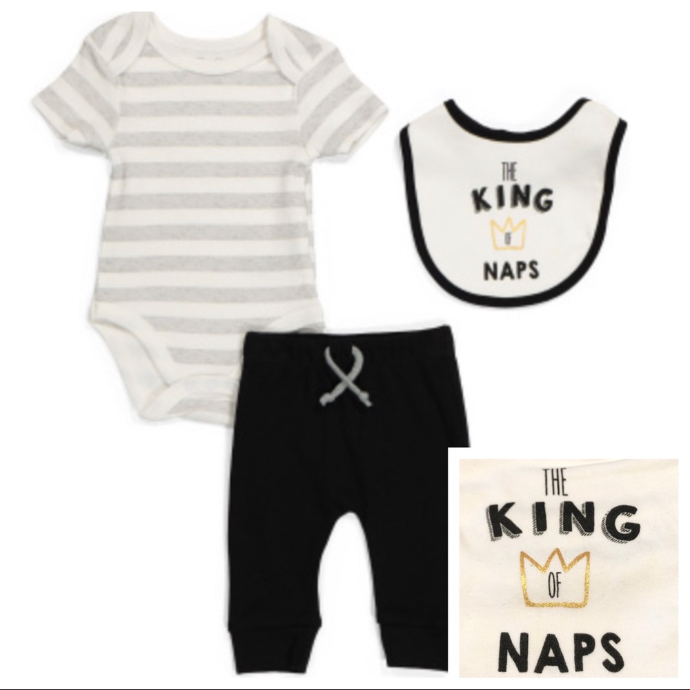🆕3pc Baby Bodysuit Set THE KING OF NAPS